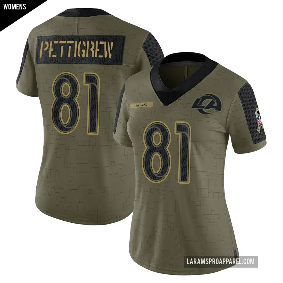 Women's Los Angeles Rams ＃81 Jamal Pettigrew Olive Limited 2021 Salute To Service Jersey