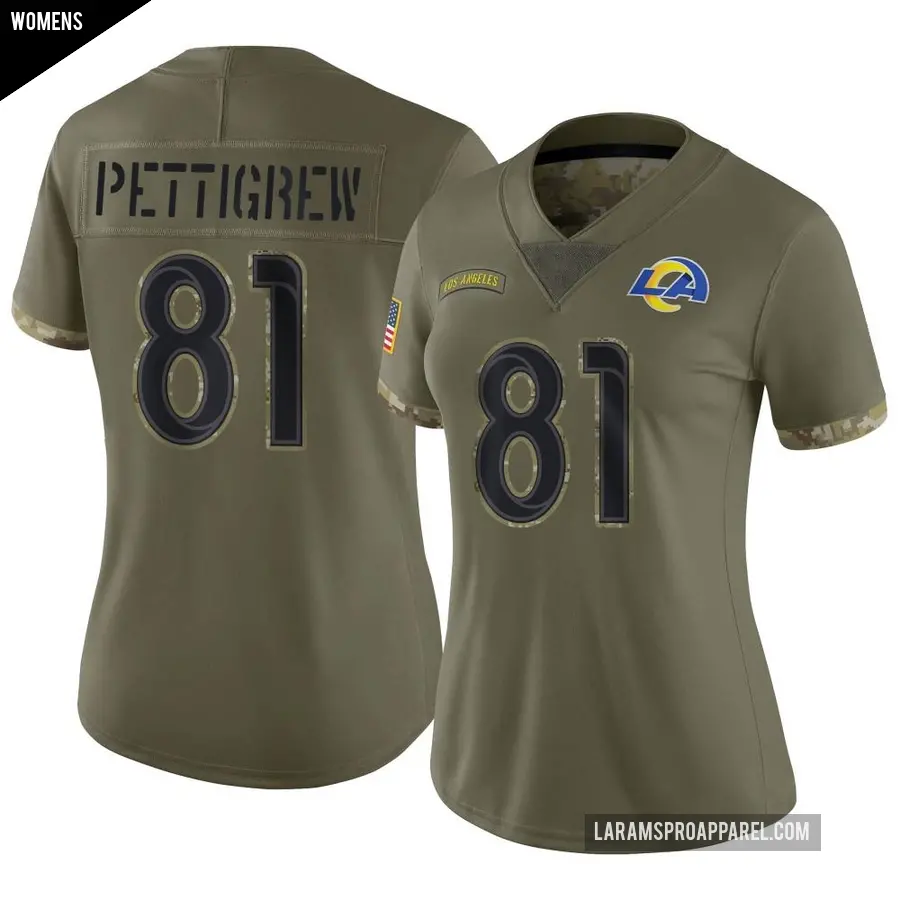 Women's Los Angeles Rams ＃81 Jamal Pettigrew Olive Limited 2022 Salute To Service Jersey