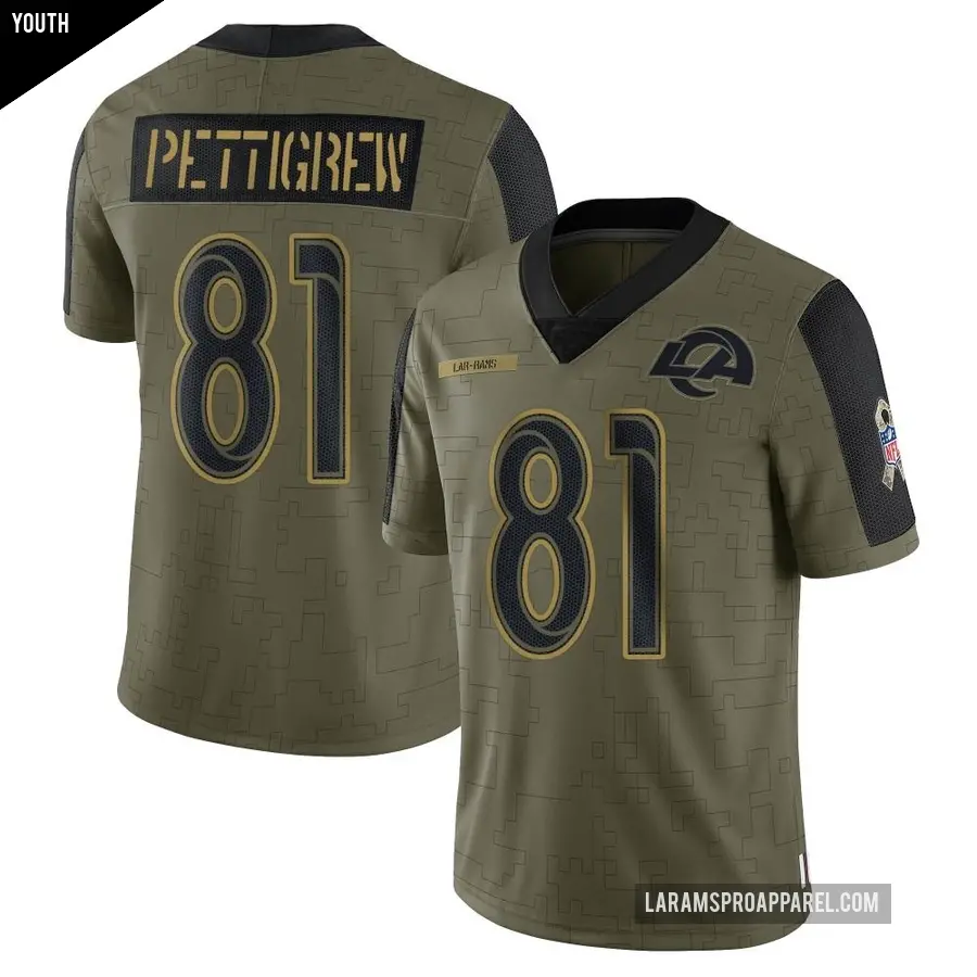 Youth Los Angeles Rams ＃81 Jamal Pettigrew Olive Limited 2021 Salute To Service Jersey