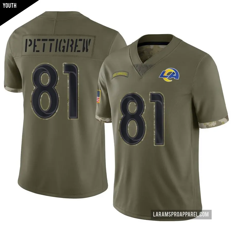 Youth Los Angeles Rams ＃81 Jamal Pettigrew Olive Limited 2022 Salute To Service Jersey